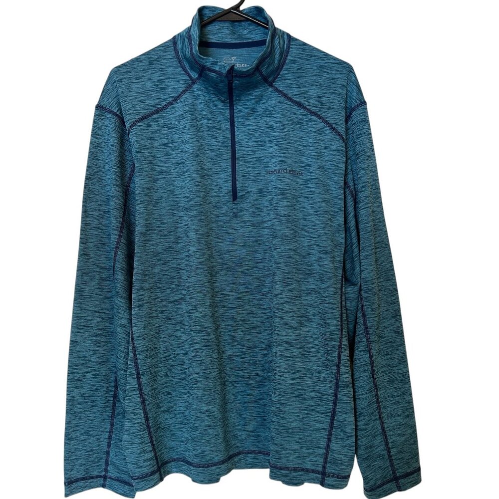 Vineyard Vines men's performance quarter-zip, heathered teal/navy, sz L